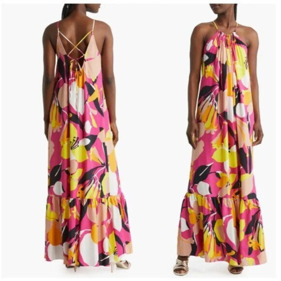 Ted Baker Dresses & Skirts - TED BAKER Maxi Dress 0 Ikella Linen Strappy Back Pleated Resortwear Summer Flowy
